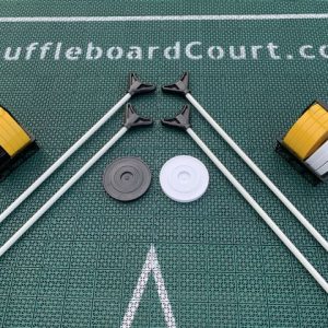 Cet ensemble EXCLUSIF est parfait pour jouer sur des terrains officiels de 6 pi. de large ( 6'x40' ) ou ceux réduits. Vous recevrez 4 bâtons en fibre de verre GARANTIE À VIE* de 6 pieds de long d’une valeur de 49,99 $CAN chacun (199,96 $CAN), un ensemble de rondelles GARANTIE À VIE* à 125.00 $CAN chacun, un panier pour vos rondelles à 24.99 $CAN, un crochet 9.99 $CAN et un Jig-A-Loo pour la qualité de glissement $6.98 $CAN. Total : $366.92 $ CAN